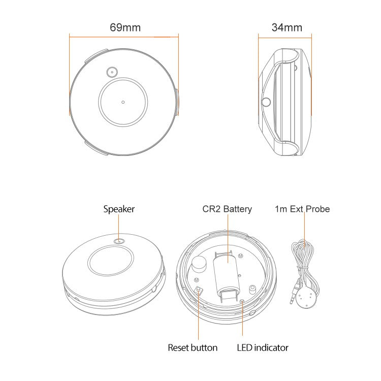 Dimensions 69mm x 34mm round