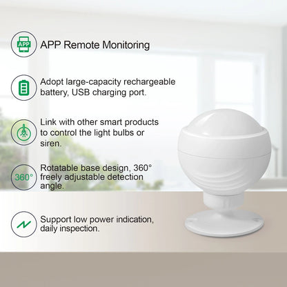 Zigbee PIR rechargeable motion sensor egg shaped