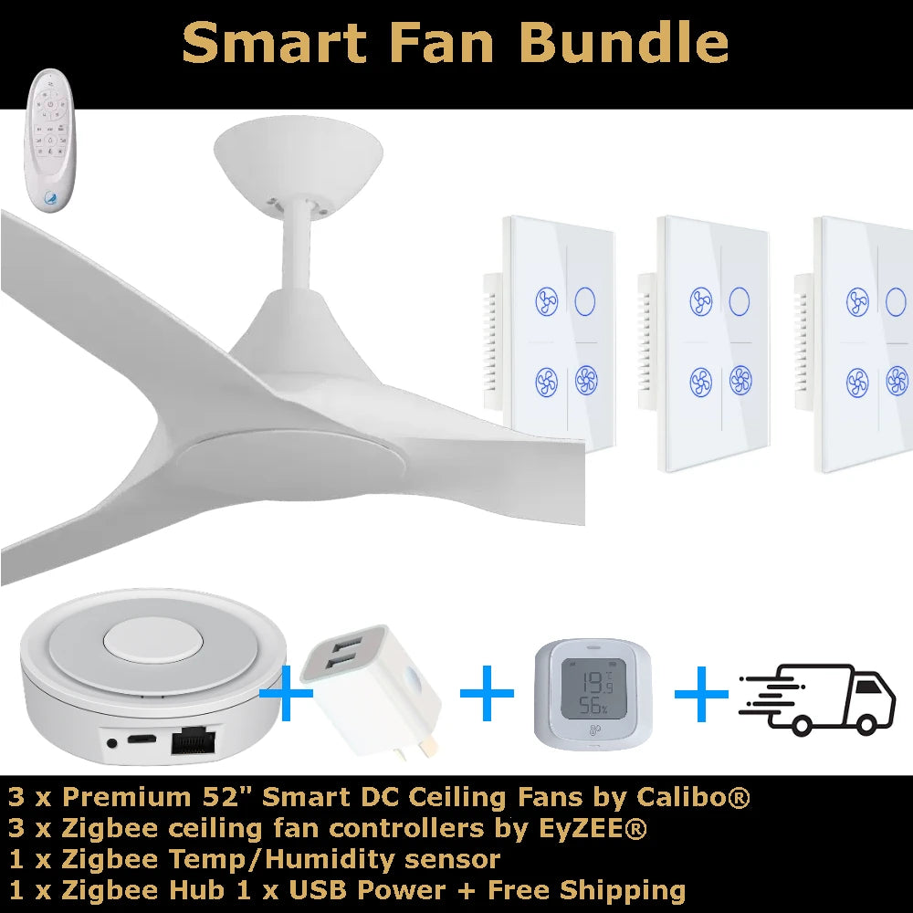 Smart fan bundle with ceiling fans, controllers, and sensors 